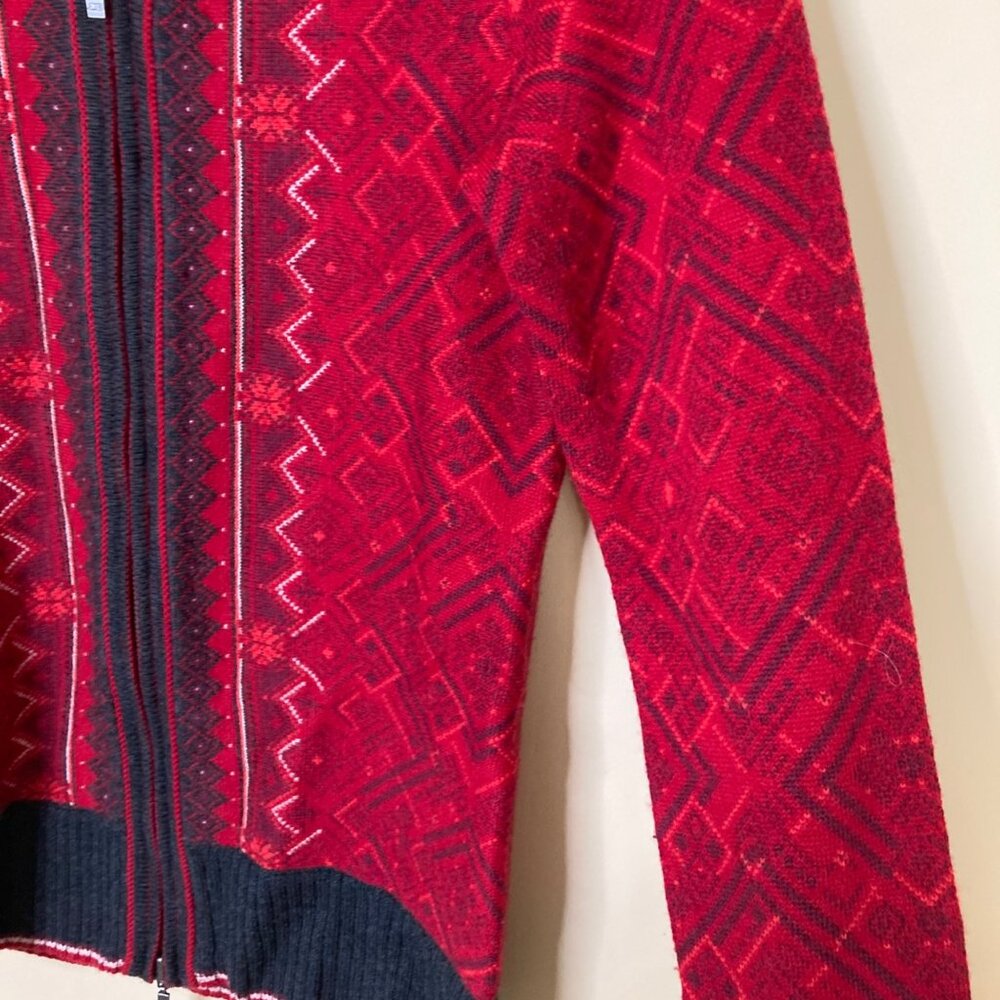 Eddie Bauer Womens Red & Gray Nordic Full-Zip Cardigan Sweater Small Merino Wool - Picture 8 of 13